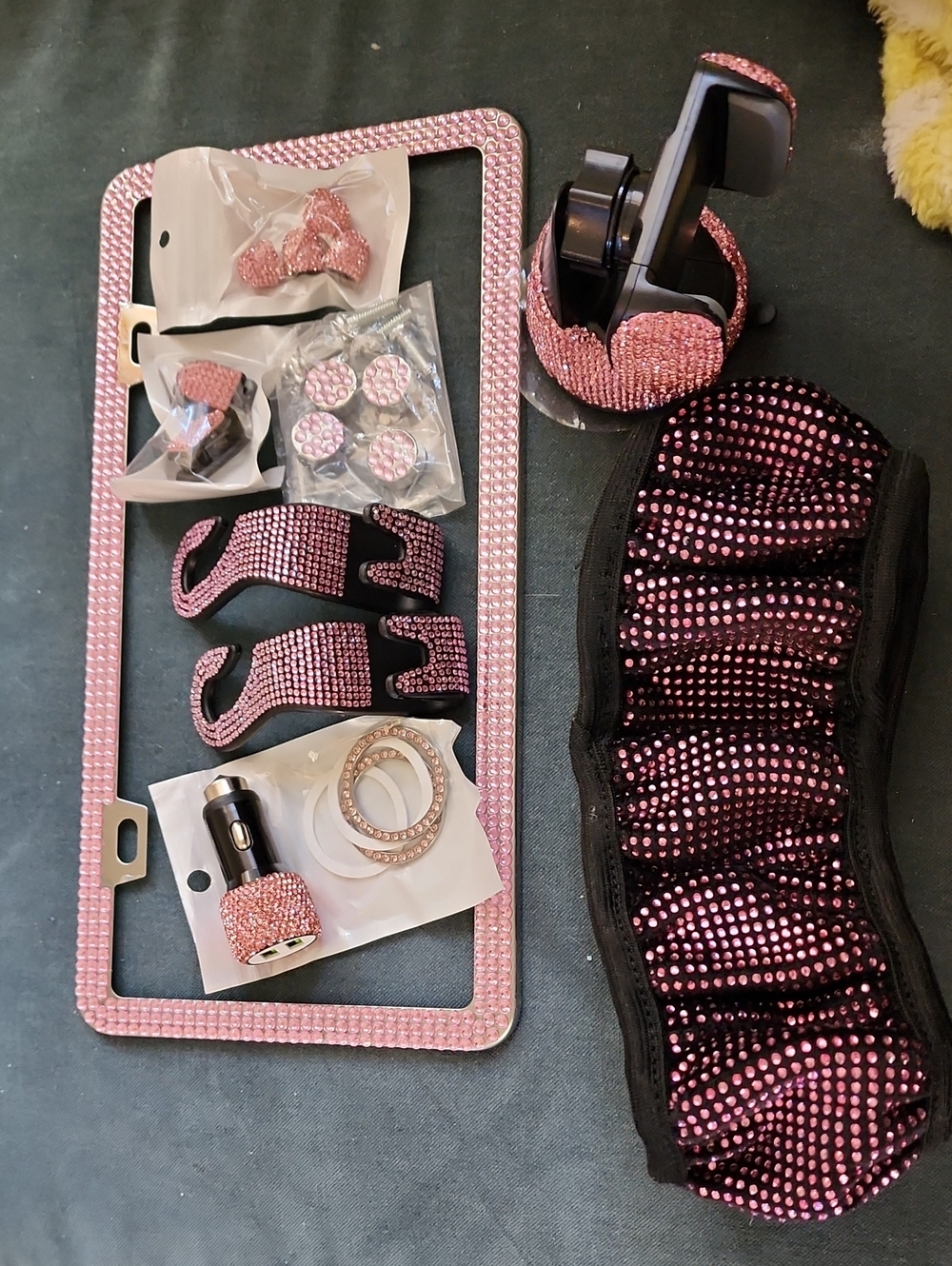 Pink Crystal Bling Car Accessories. Set Of 9 Different Things